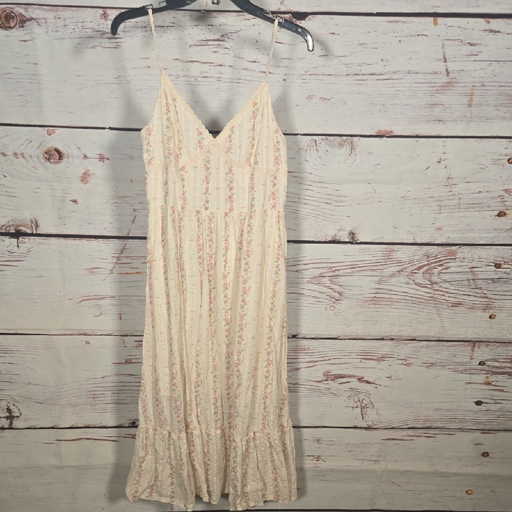 Cider Cream Floral Maxi Dress with Pink and Green Ditsy Print